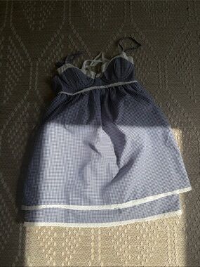 Blue Gingham Lace-Trim Sundress